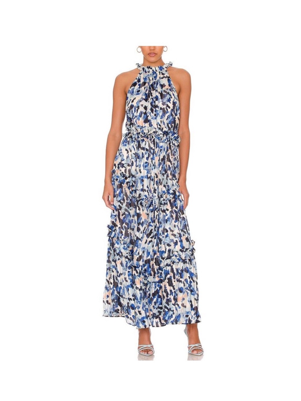 Elliatt Blue Multi Halter Tiered Maxi Dress
